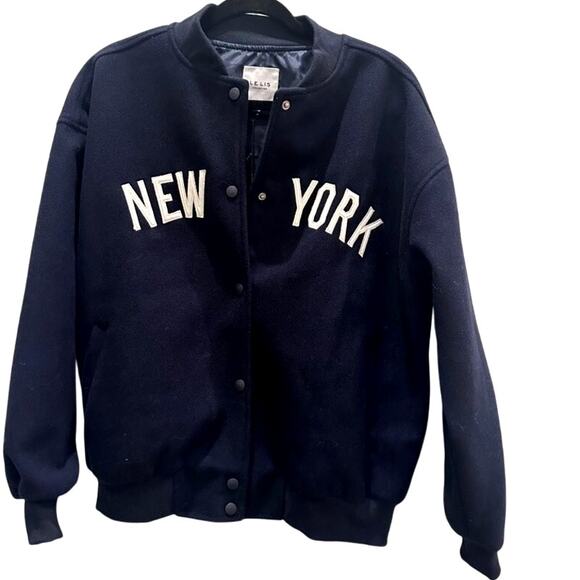 Le Lis – New York Varsity Bomber Jacket – Navy – Size XS - Picture 1 of 6